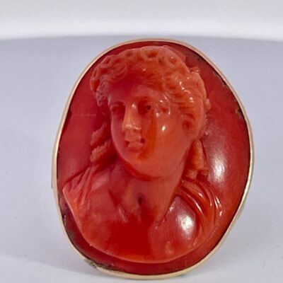 High relief Coral Cameo ring 9K