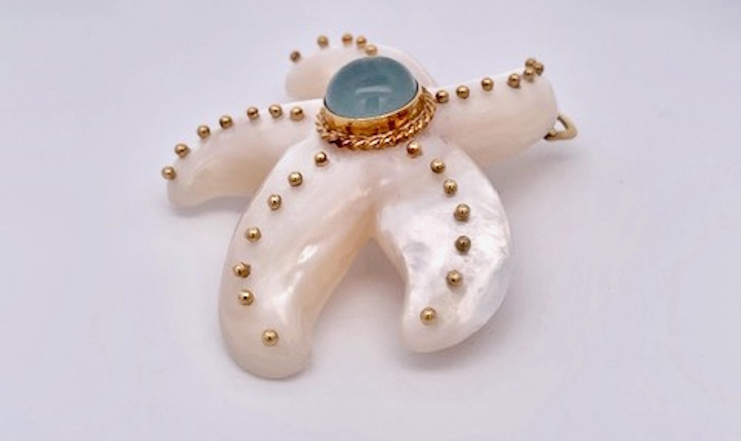 Maz 18K MOP Aquamarine Brooch/Necklace Starfish