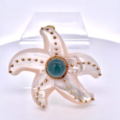 Maz 18K MOP Aquamarine Brooch/Necklace Starfish