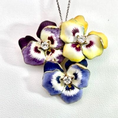 Enamel Pansy Brooch Pendant 14K 1960’s