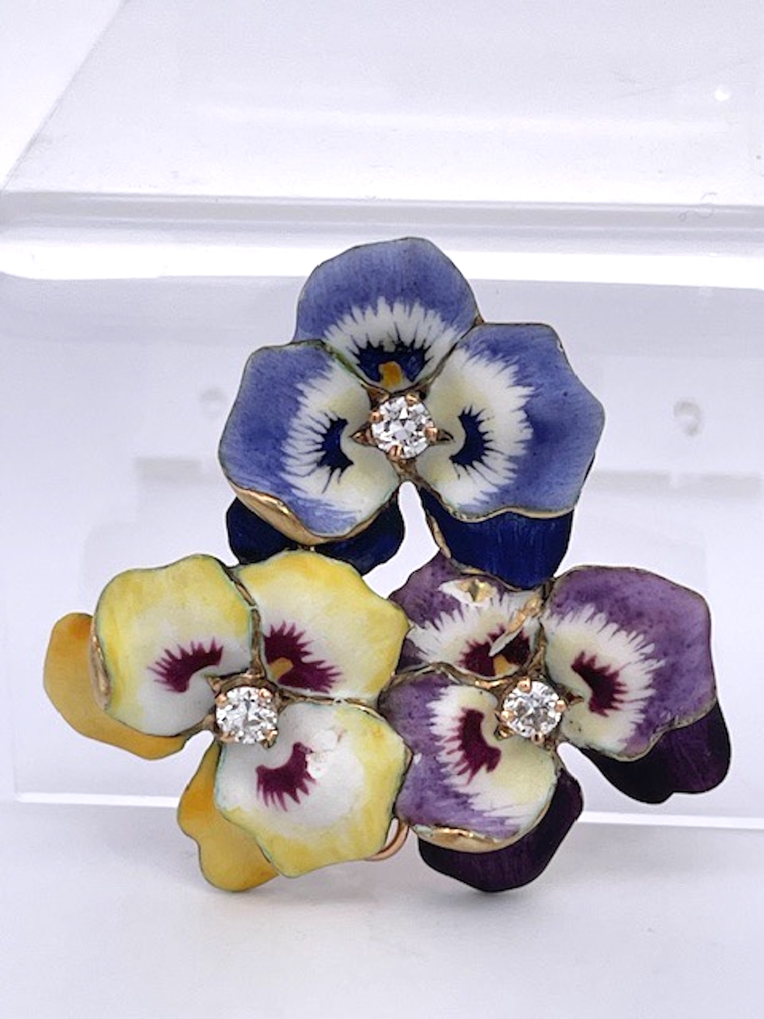 Enamel Pansy Brooch Pendant 14K 1960’s