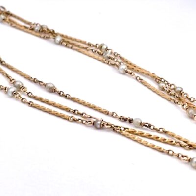 14K Gold Pearl Long Chain 44″ Long