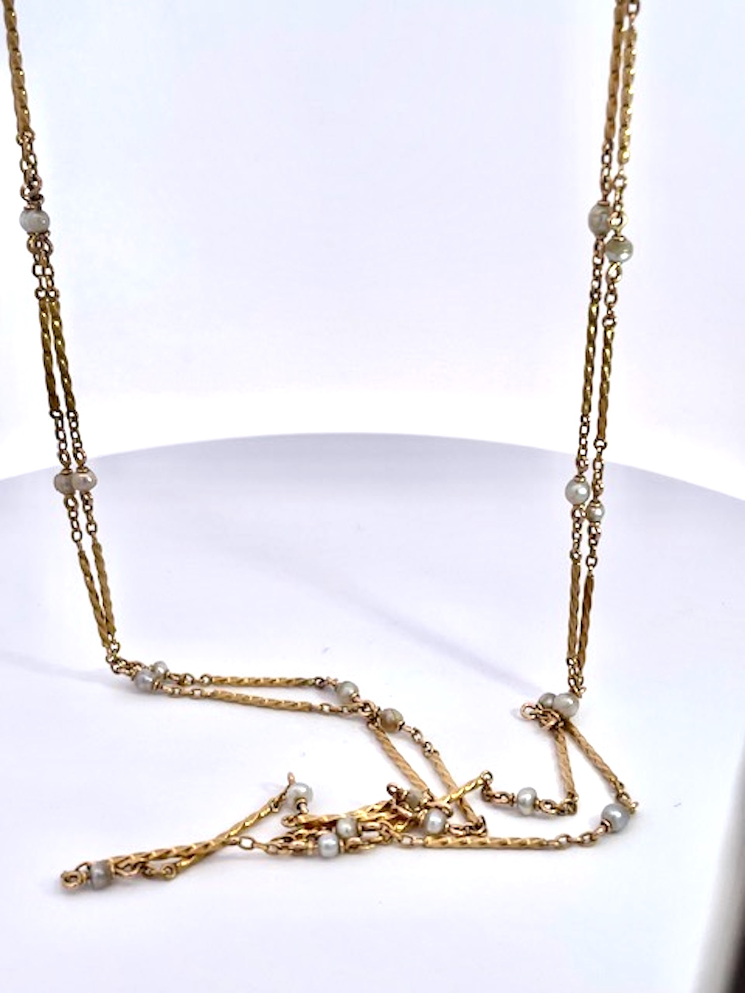 14K Gold Pearl Long Chain 44″ Long