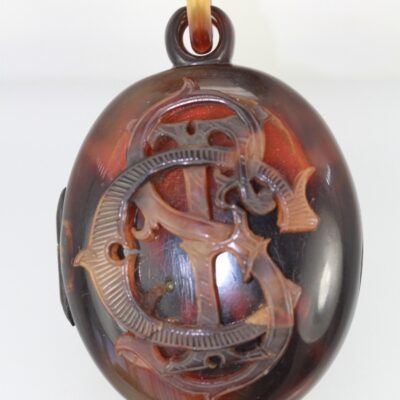 Antique 1890’s Tortoise Shell Locket with Tortoise link Chain