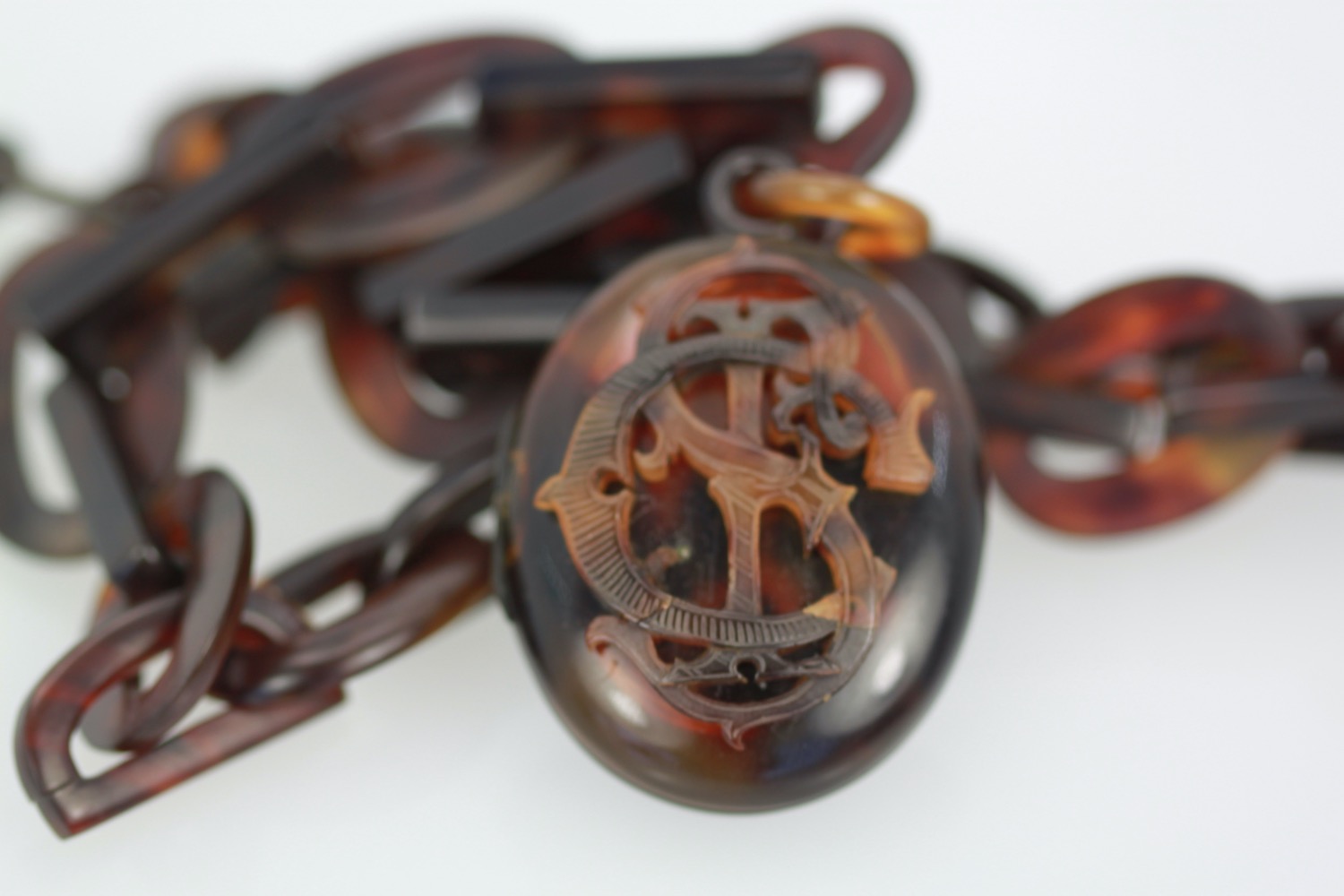 Antique 1890’s Tortoise Shell Locket with Tortoise link Chain