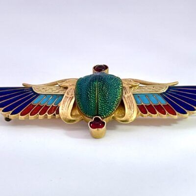 Enamel Scarab Brooch 14K by Guiseppe Parvis