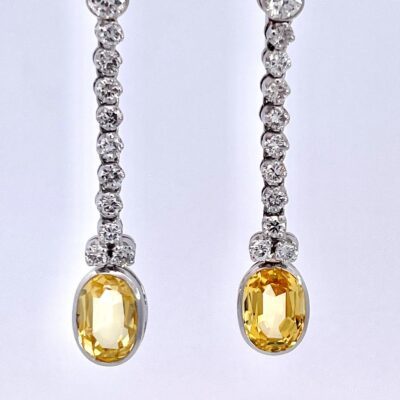 Certified Ceylon no heat Yellow Sapphire Diamond Drop Earrings