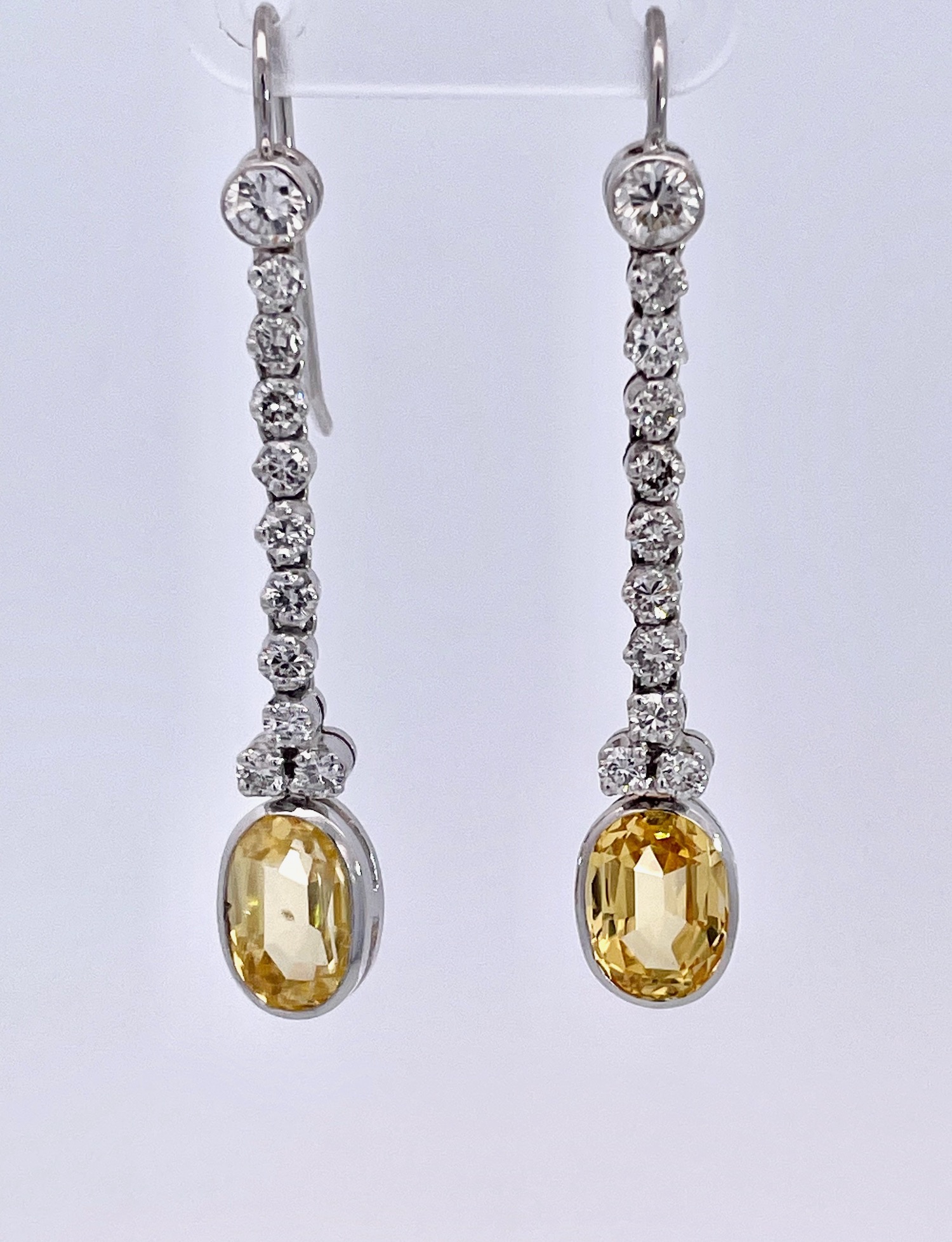 Certified Ceylon no heat Yellow Sapphire Diamond Drop Earrings