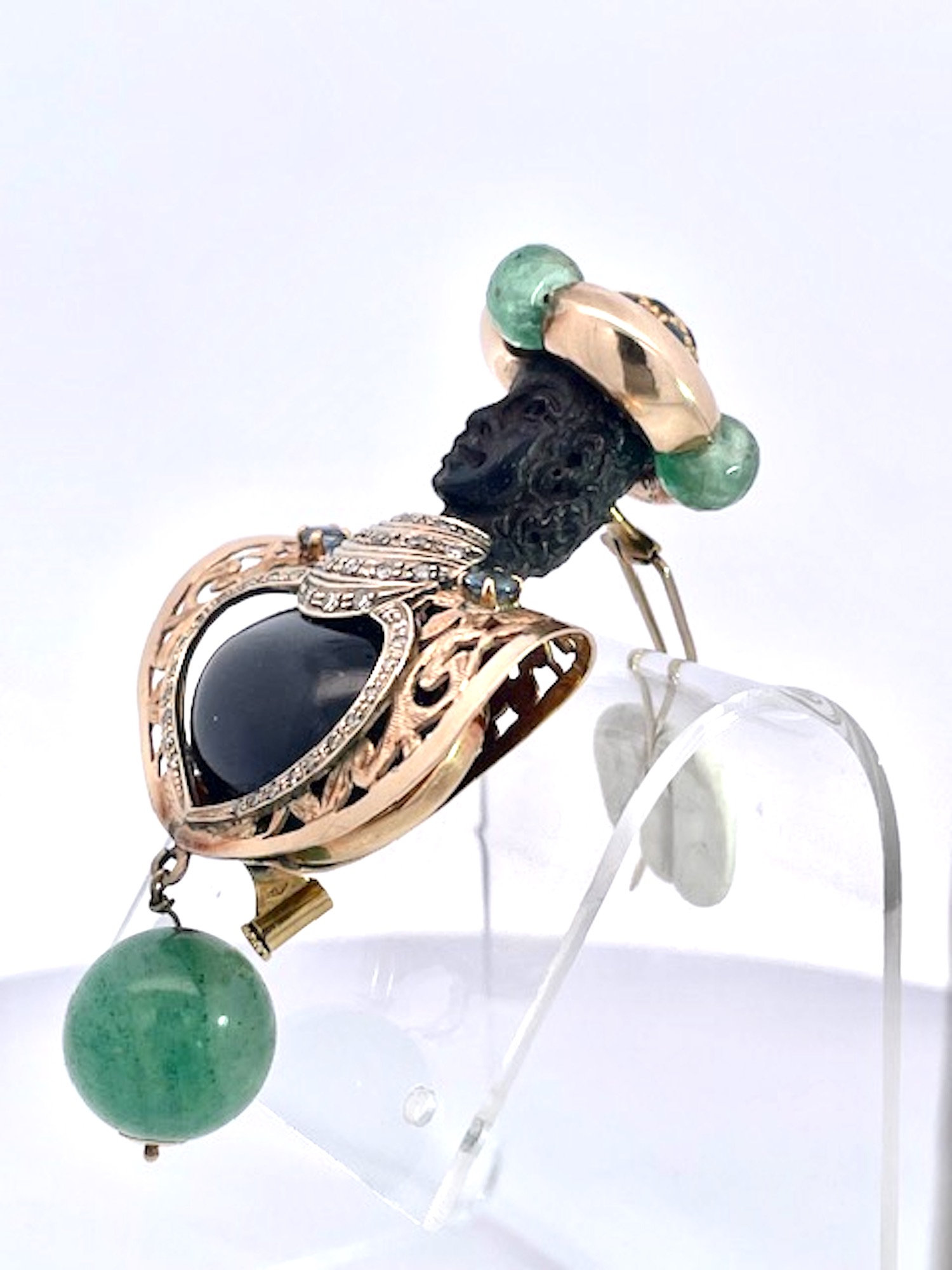 Black Star Diopside Colored Gemstone Moretto Brooch