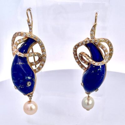 Lapis Lazuli Snake Earrings with Diamonds