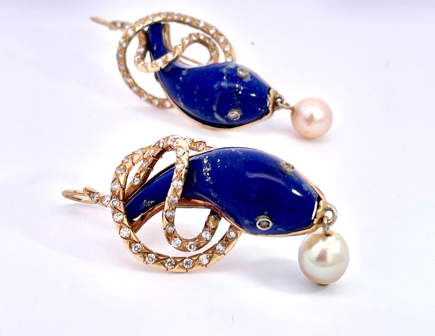 Lapis Lazuli Snake Earrings with Diamonds