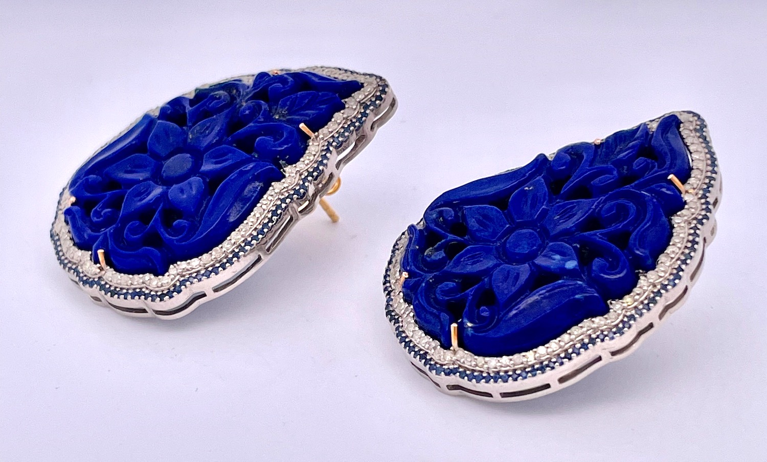 Carved Lapis Lazuli Pierced Earrings