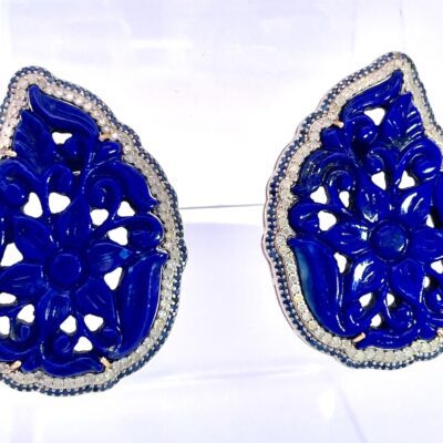 Carved Lapis Lazuli Pierced Earrings