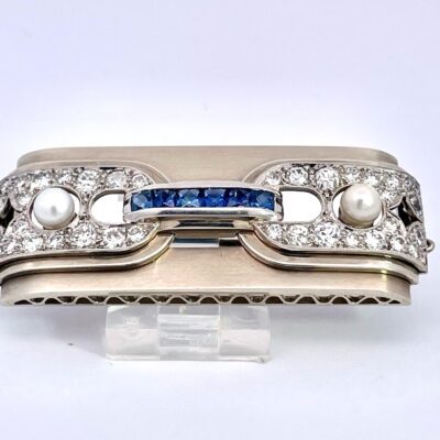 Art Deco Platinum Brooch Sapphires Diamonds Pearls