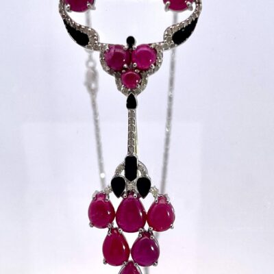 Ruby Diamond Onyx Pendant Brooch 18K