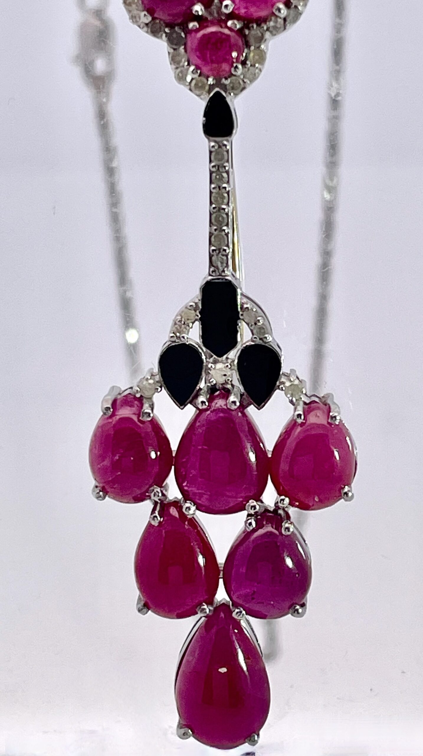 Ruby Diamond Onyx Pendant Brooch 18K