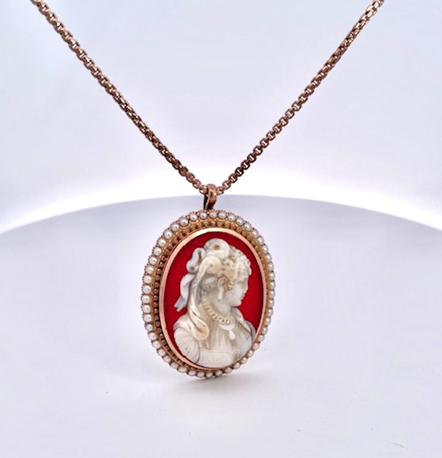 Antique Cameo set Earrings Pendant 14K Rose Gold