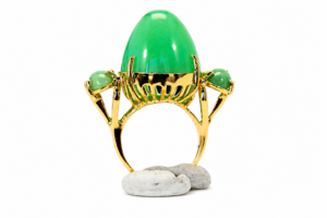 18K Bullet Chrysophase and Jade 3 Stone Ring