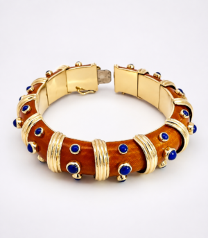 18K Guilloche Enamel Bracelet w/ Lapis lazuli inserts