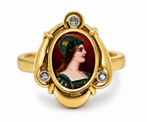 14K Yellow Gold Enamel Face of Athena