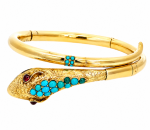 14K Yellow Gold Snake Bracelet Turquoise