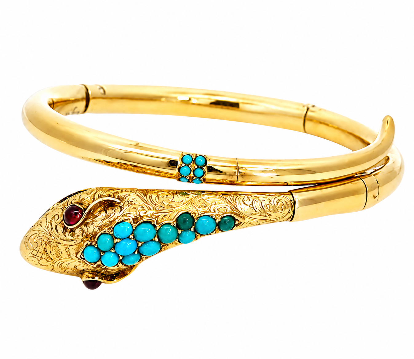 14K Yellow Gold Snake Bracelet Turquoise