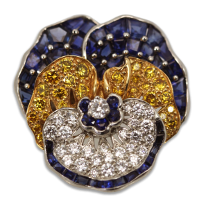 Oscar Heyman Sapphire Diamond Pansy Brooch - Fine Estate & Vintage Jewelry | Cris Notti Jewels