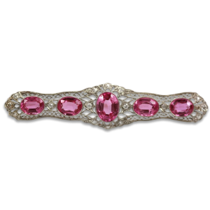 Pink Sapphire And Platinum Deco Brooch With Diamonds - Fine Estate & Vintage Jewelry | Cris Notti Jewels