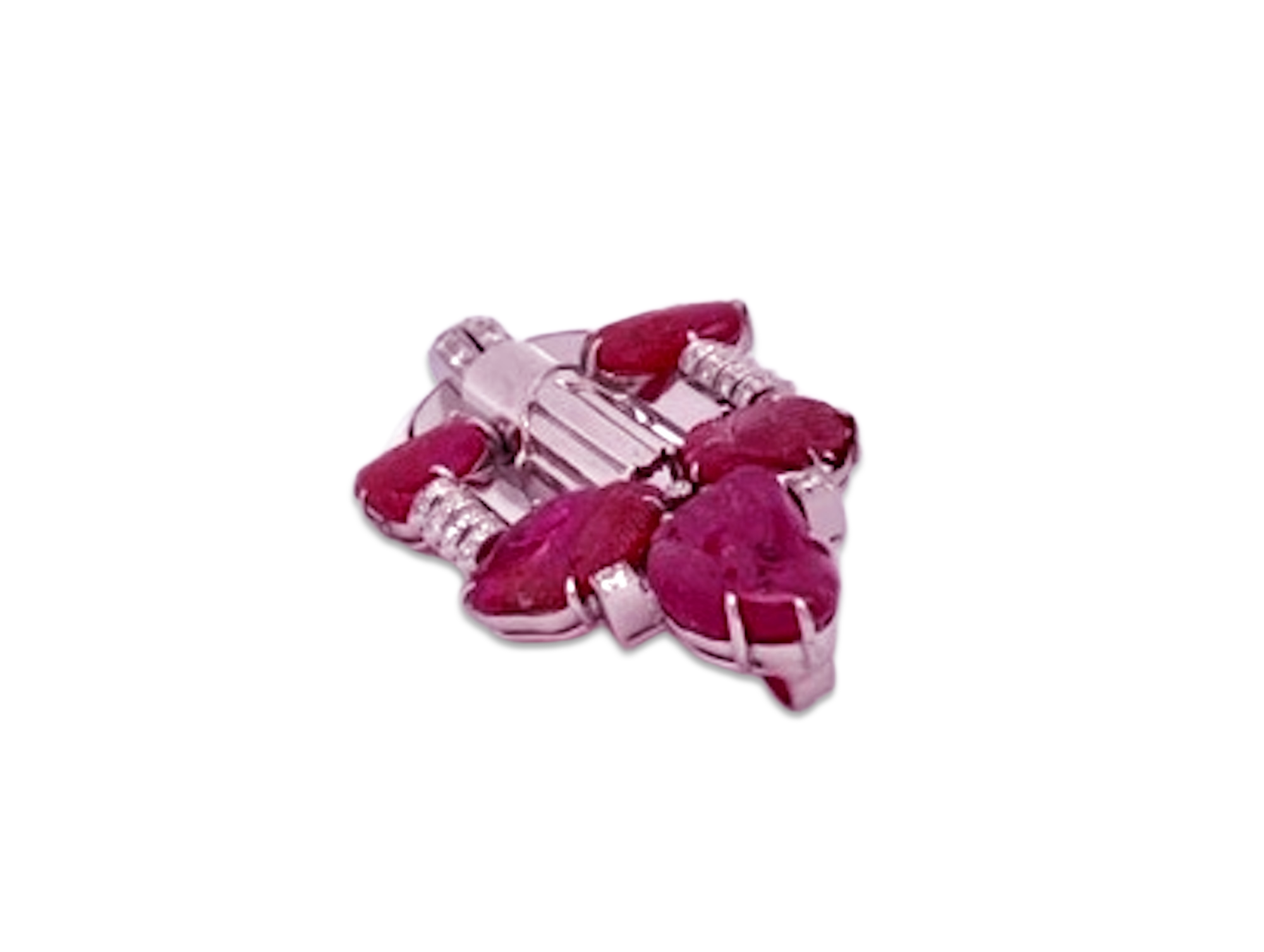 Art Deco Carved Ruby & Diamond Brooch - Detail View 1 | Cris Notti Jewels