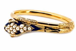 14K Cobalt Blue Enamel Snake Bracelet with Pearls