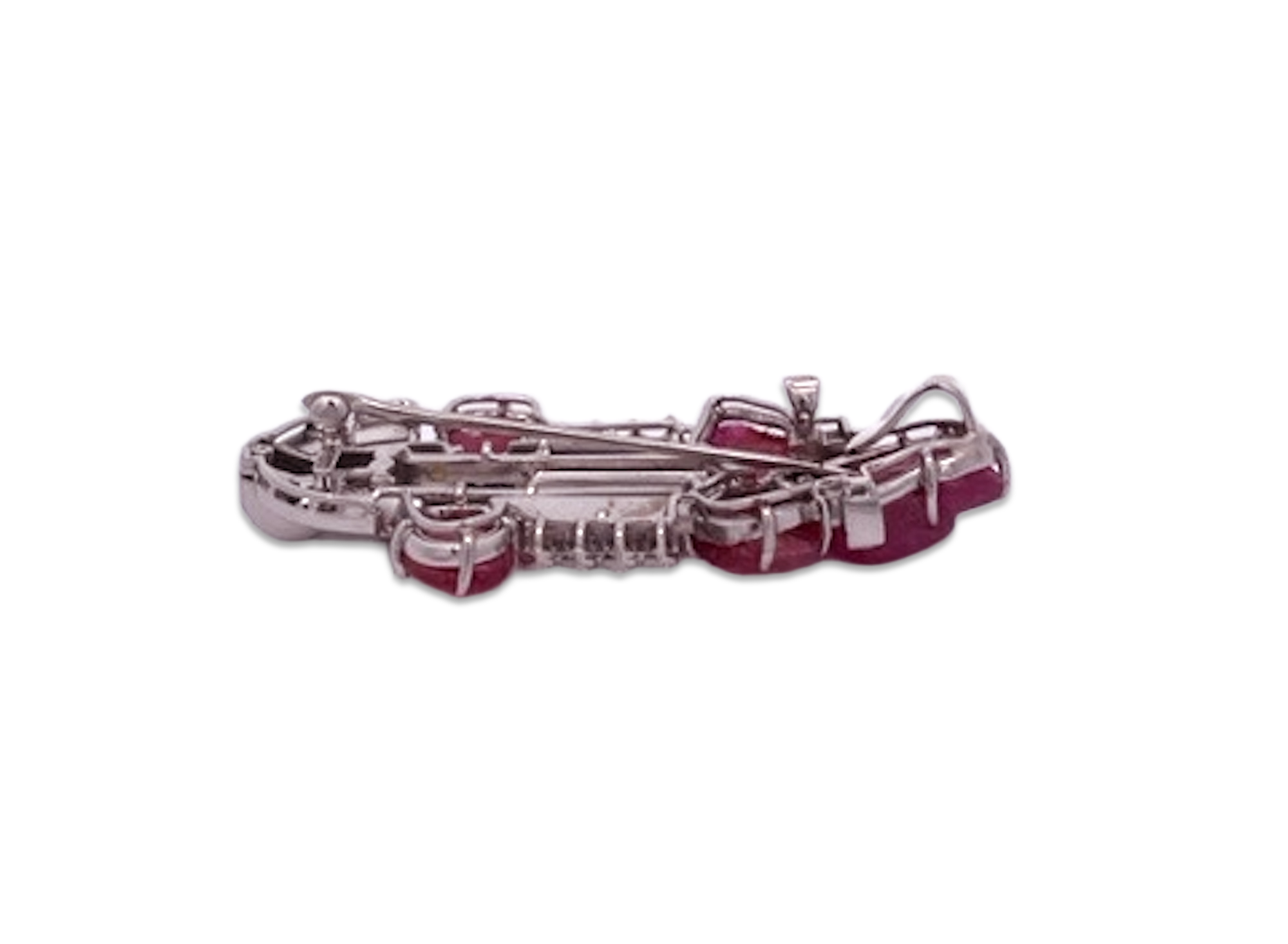 Art Deco Carved Ruby & Diamond Brooch - Detail View 6 | Cris Notti Jewels