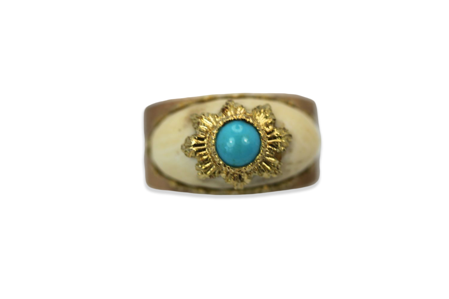 Buccellati 18K Brushed Yellow Gold & Turquoise Ring - Detail View 4 | Cris Notti Jewels