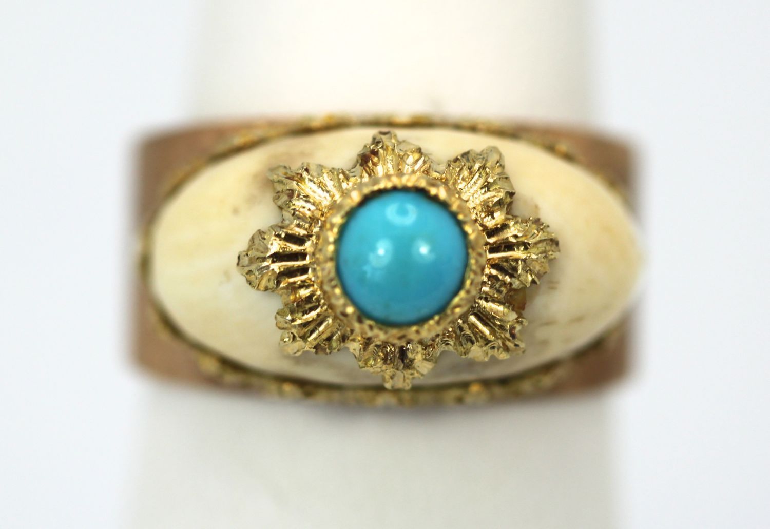 Buccellati 18K Brushed Yellow Gold & Turquoise Ring - Detail View 1 | Cris Notti Jewels