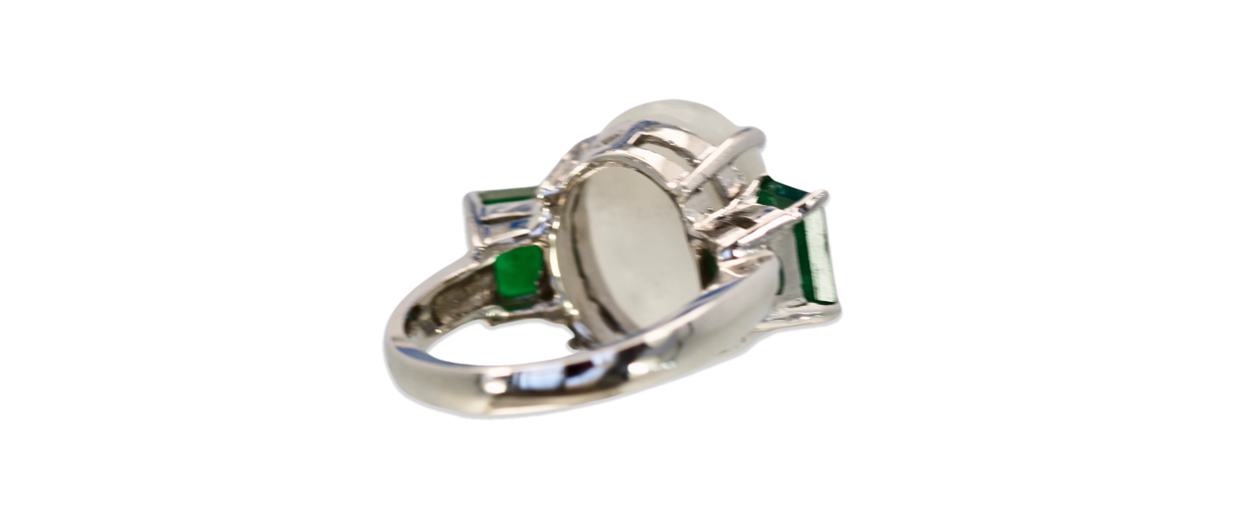Moonstone 3 stone Ring with Emeralds - Detail View 7 | Cris Notti Jewels