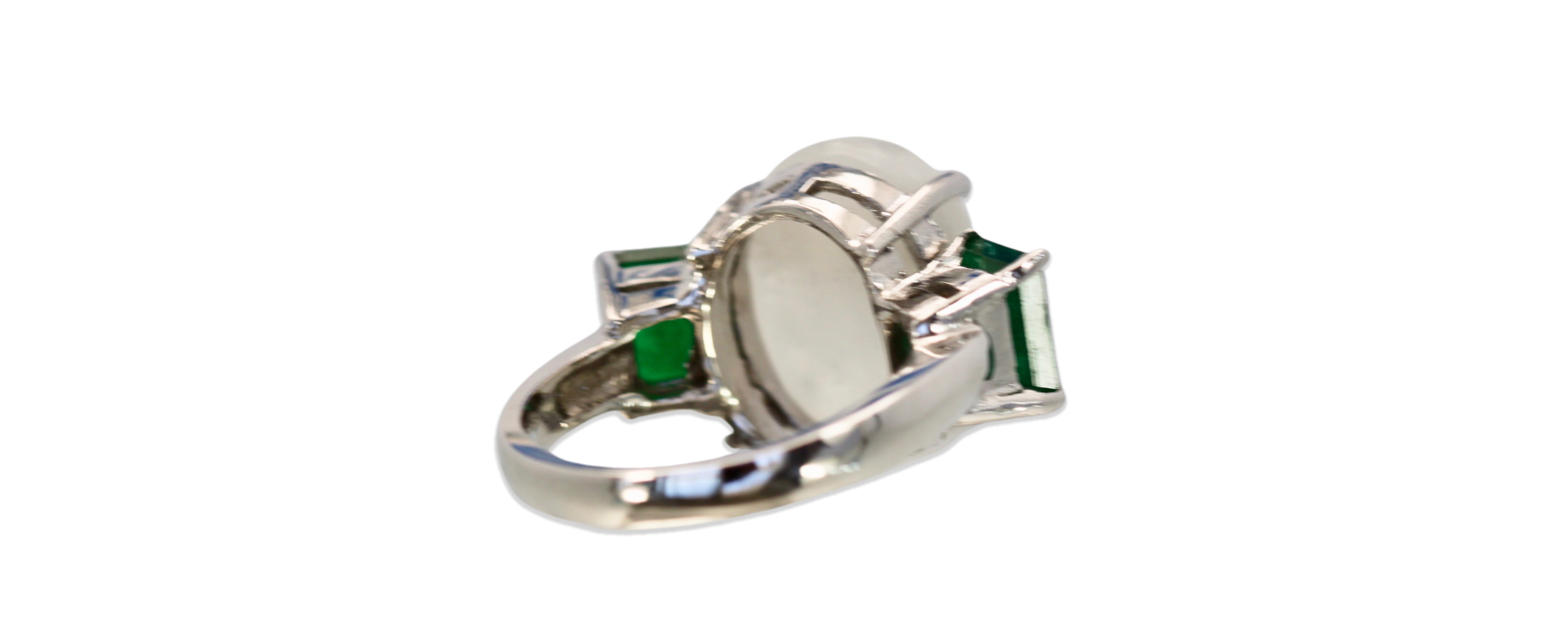 Moonstone 3 stone Ring with Emeralds - Detail View 4 | Cris Notti Jewels