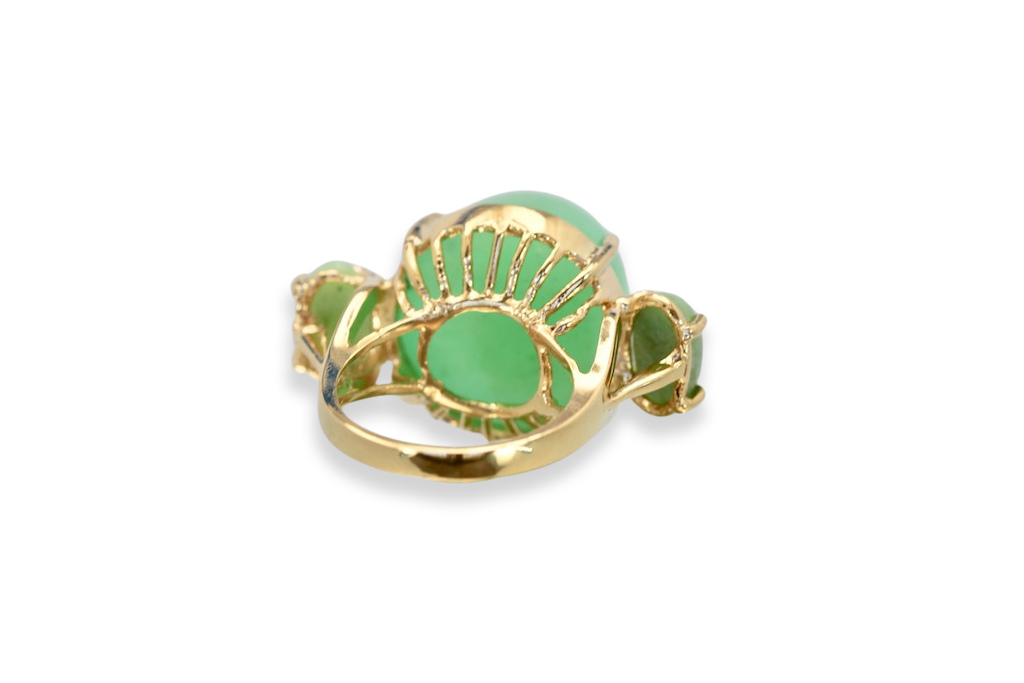 18K Bullet Chrysophase and Jade 3 Stone Ring - Detail View 1 | Cris Notti Jewels