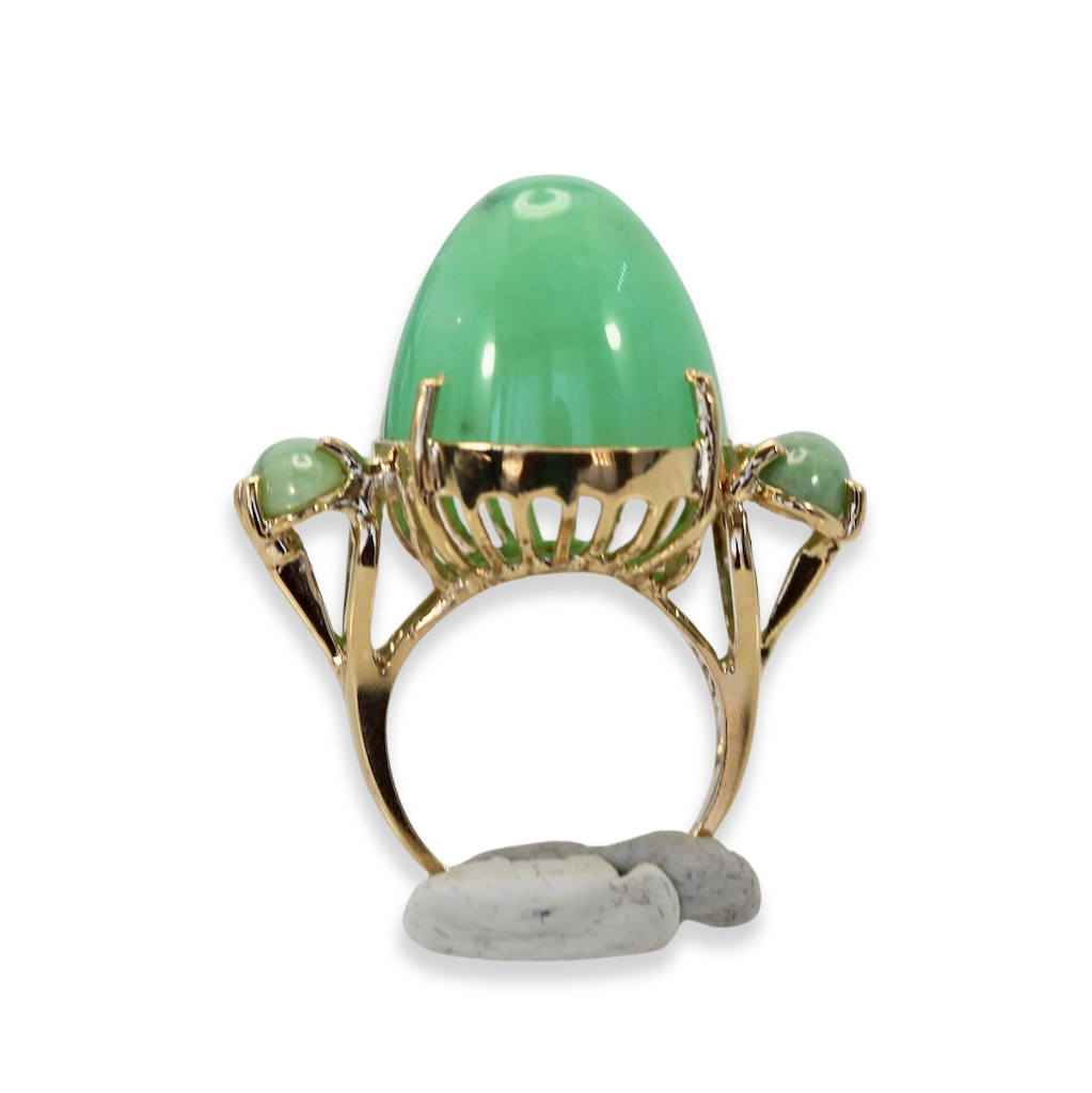18K Bullet Chrysophase and Jade 3 Stone Ring - Detail View 4 | Cris Notti Jewels