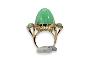 18K Bullet Chrysophase and Jade 3 Stone Ring - Fine Estate & Vintage Jewelry | Cris Notti Jewels