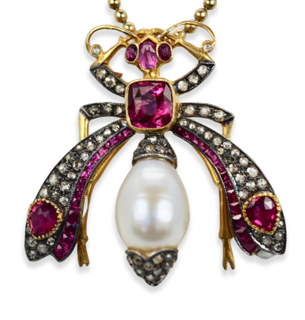 Antique Ruby Pearl Diamond Insect Brooch Pendant 18k - Fine Estate & Vintage Jewelry | Cris Notti Jewels