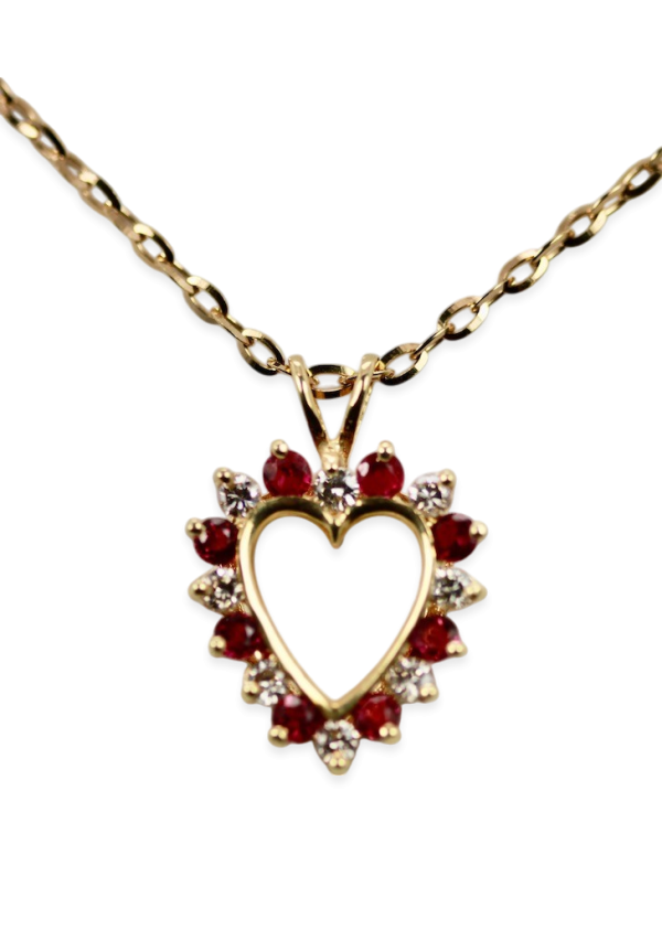 Ruby Diamond Open Heart Pendant on Yellow Gold Chain - Fine Estate & Vintage Jewelry | Cris Notti Jewels