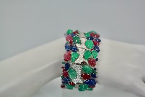 Tutti Frutti Carved Stones Diamond Bracelet - Fine Estate & Vintage Jewelry | Cris Notti Jewels