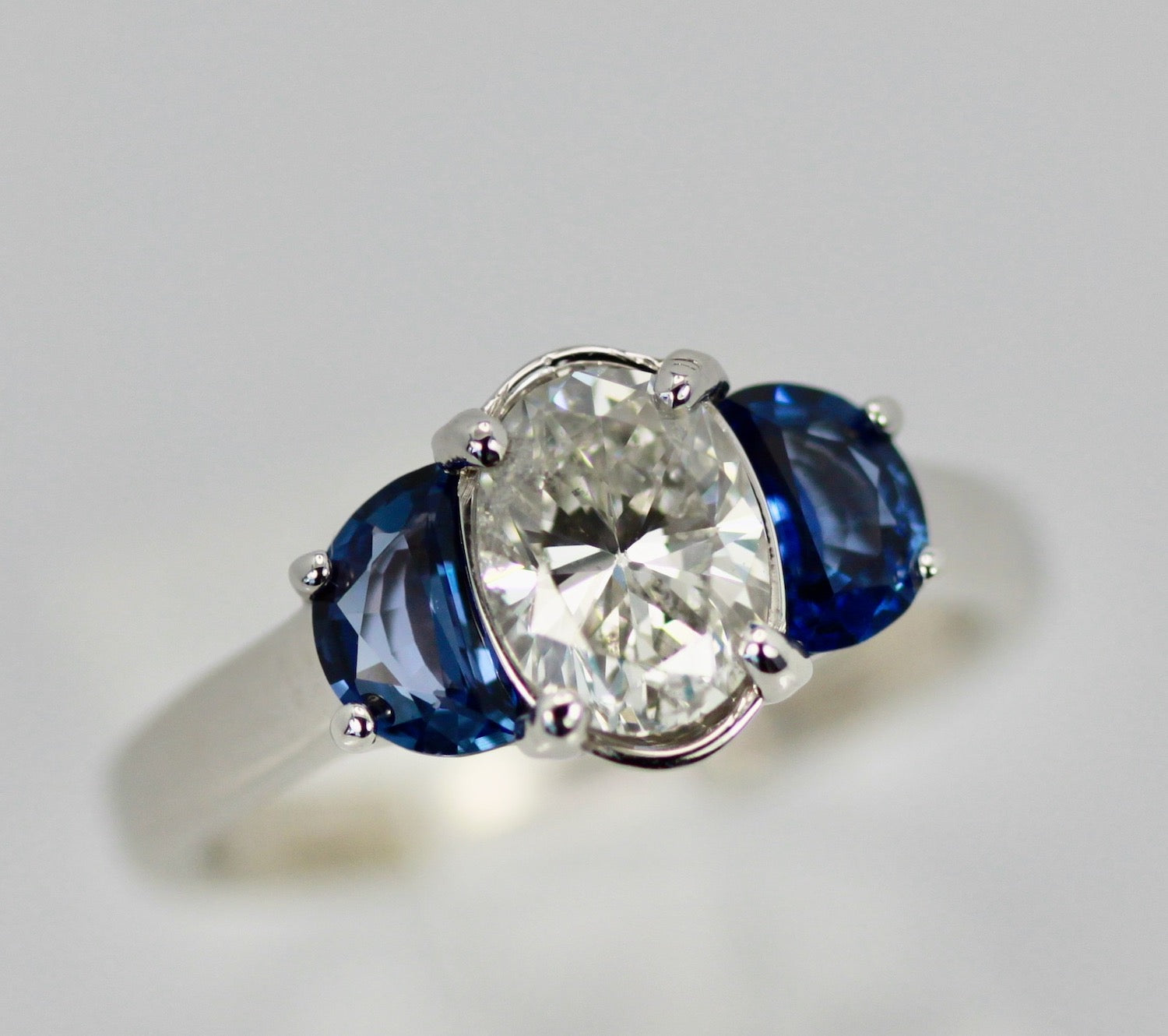 Diamond Ring with Half Moon Sapphire Sides - Detail View 2 | Cris Notti Jewels