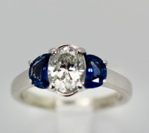 Diamond Ring with Half Moon Sapphire Sides - Fine Estate & Vintage Jewelry | Cris Notti Jewels