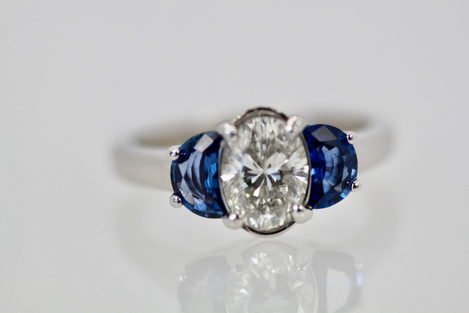Diamond Ring with Half Moon Sapphire Sides - Detail View 3 | Cris Notti Jewels
