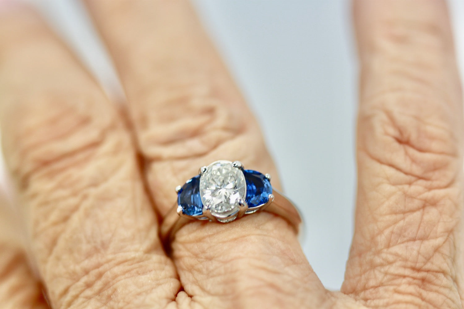 Diamond Ring with Half Moon Sapphire Sides - Detail View 5 | Cris Notti Jewels