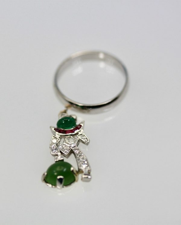 Art Deco Platinum "Melon Man" Charm Ring - Fine Estate & Vintage Jewelry | Cris Notti Jewels