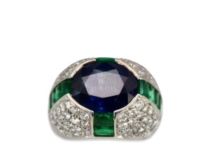 Bulgari Trombino Sapphire Emerald Diamond Ring - Fine Estate & Vintage Jewelry | Cris Notti Jewels