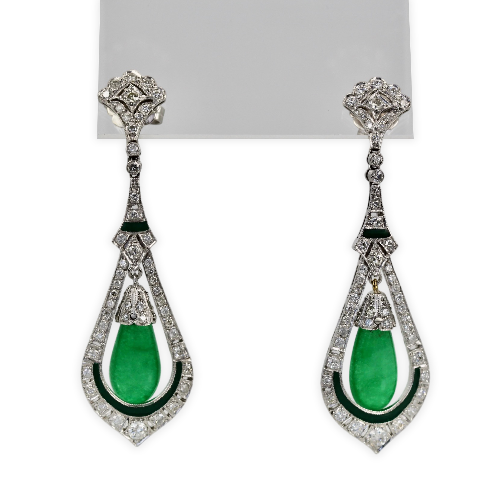 Jade Enamel Diamond Long Earrings - Detail View 5 | Cris Notti Jewels