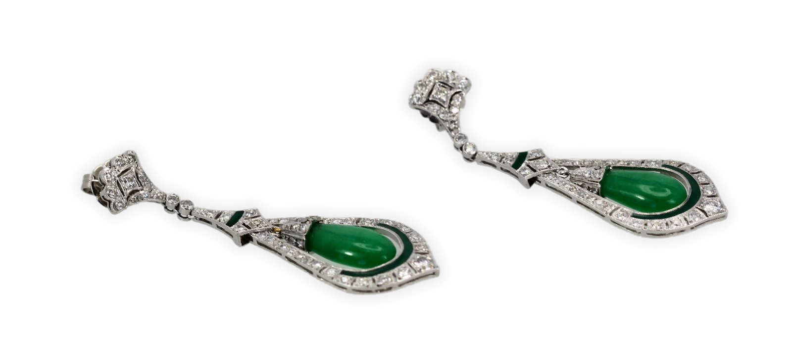Jade Enamel Diamond Long Earrings - Detail View 1 | Cris Notti Jewels