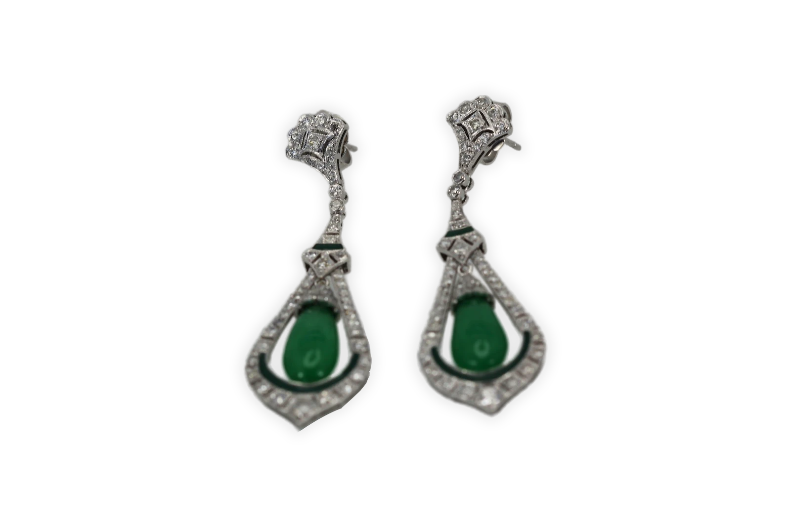 Jade Enamel Diamond Long Earrings - Detail View 3 | Cris Notti Jewels